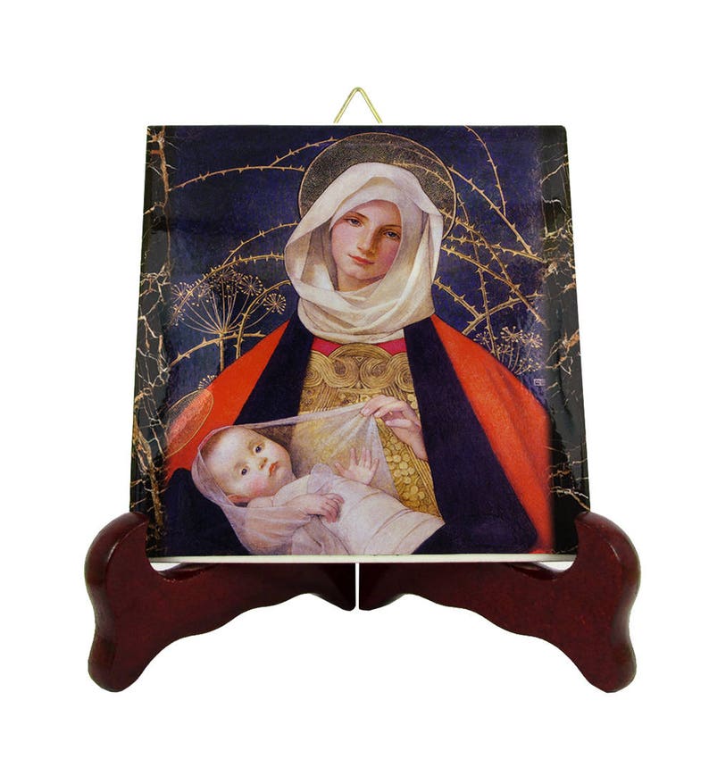 Religious gifts  Virgin and Child  religious icon on tile  image 0