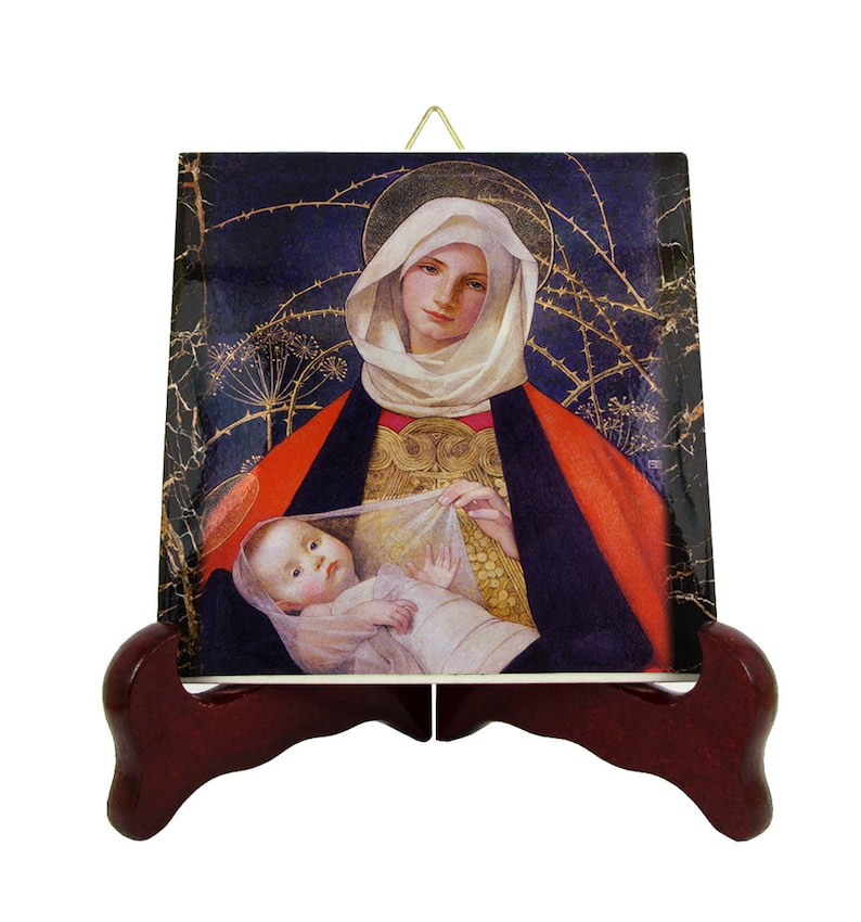 Religious gifts  Virgin and Child  religious icon on tile  image 0