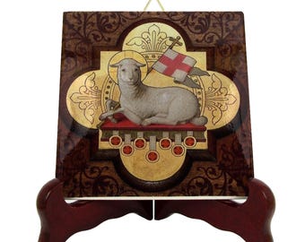 Lamb of God Icon Tile: Handmade Christian Art from Italy