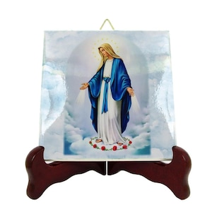 Handmade Ceramic Tile Icon: Blessed Virgin Mary Image