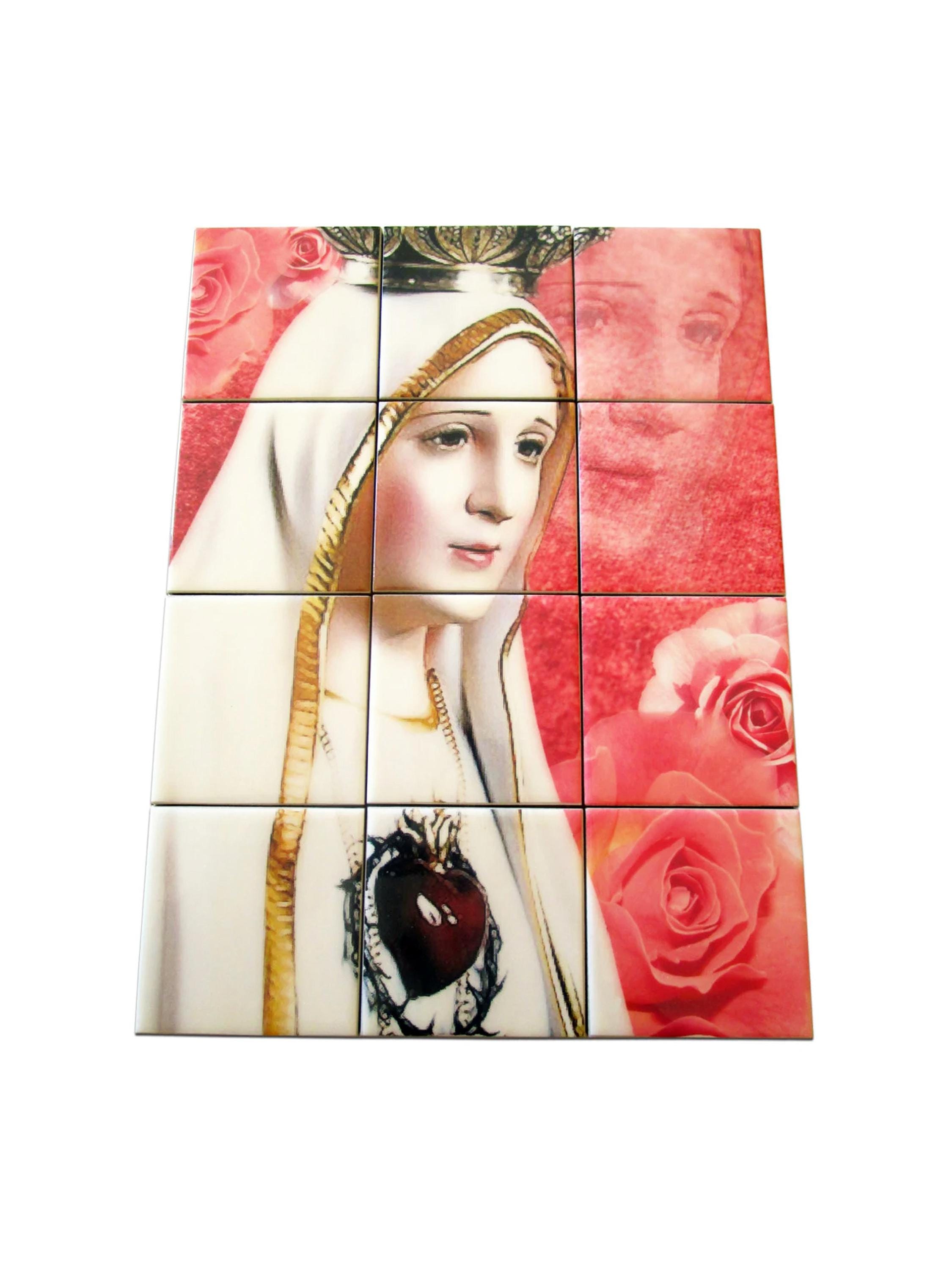 Virgin of Fatima Tile Mural: Handmade Ceramic Religious Wall Art