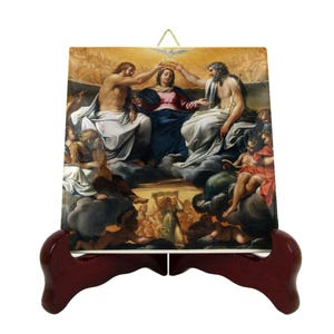 Catholic icons - The Coronation of the Virgin by the Holy Trinity - catholic art - devotional gifts - religious artwork - religious plaque