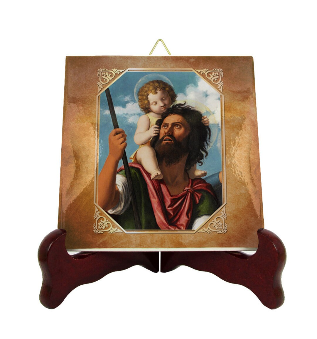 Saint Christopher Catholic Icon on Tile St Christopher - Etsy