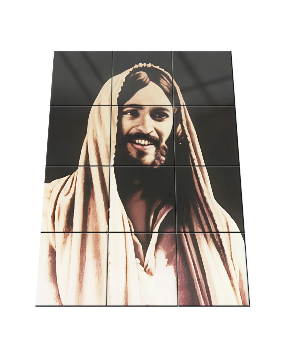 Religious Wall Art Smiling Jesus Tile Mural Divine Will Etsy