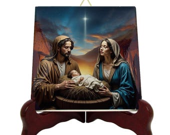 Nativity of Jesus Ceramic Tile – Baby Jesus Holy Family Catholic Wall Art, Christmas Nativity Religious Icon, Christian Christmas Gift
