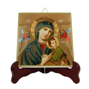 Our Lady of Perpetual Help Icon: Handmade Ceramic Tile, Catholic Art