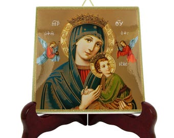 Our Lady of Perpetual Help Icon: Handmade Ceramic Tile, Catholic Art