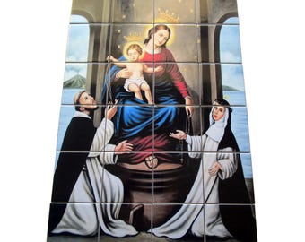 Virgin of the Rosary Tile Mural: Handmade Catholic Wall Art