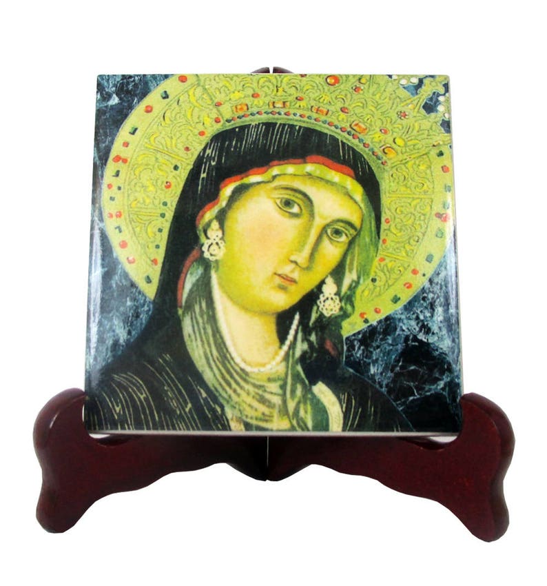 Our Lady of Montevergine, Virgin Mary, catholic tile art, Christian collectible ceramic, religious art, orthodox icon, Virgin Mary art image 1