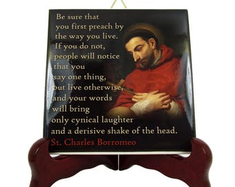 St. Charles Borromeo Quote Tile - Handmade Catholic Gift