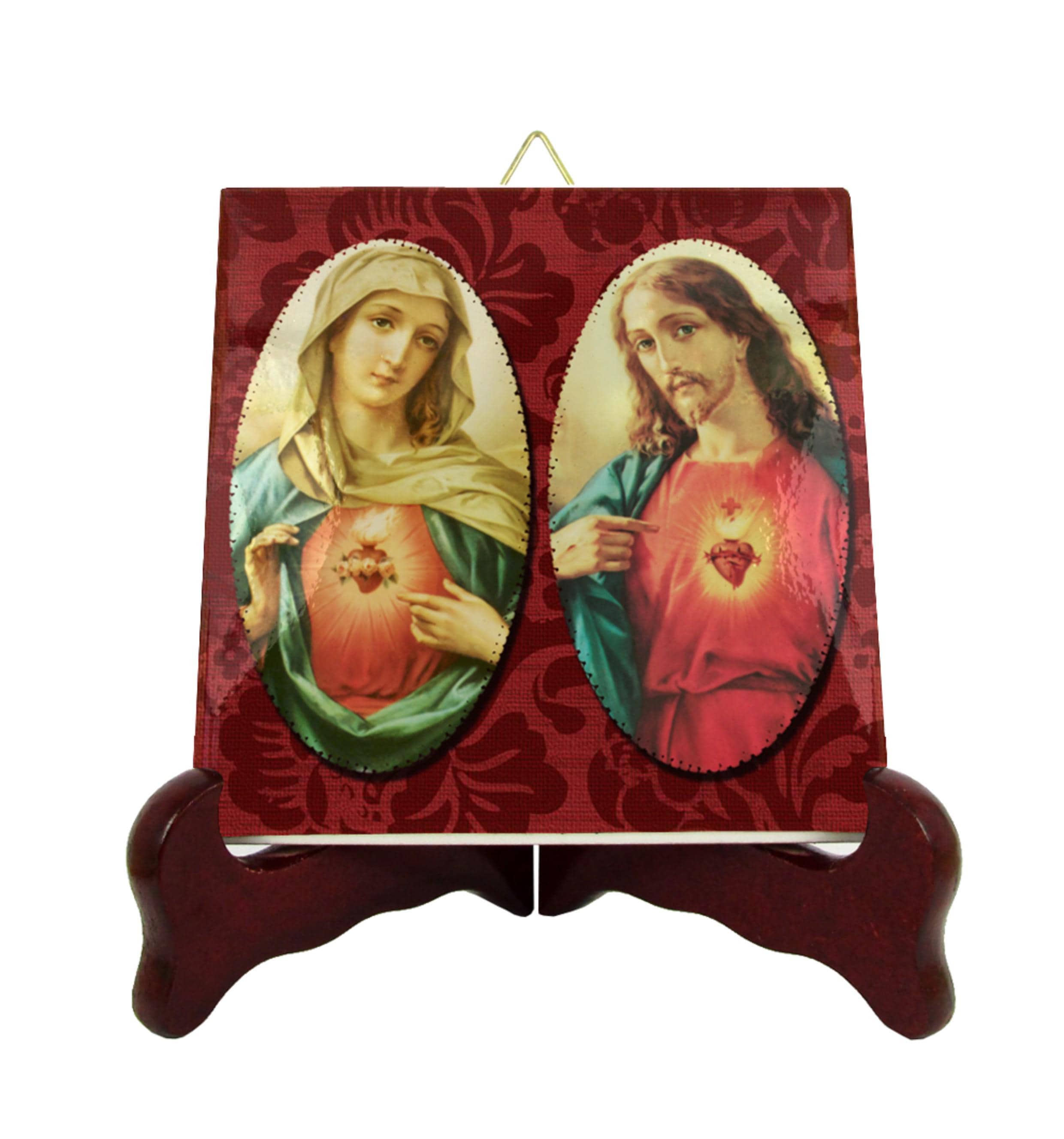 Handmade Jesus and Mary Tile: Sacred Heart Ceramic Icon - Etsy