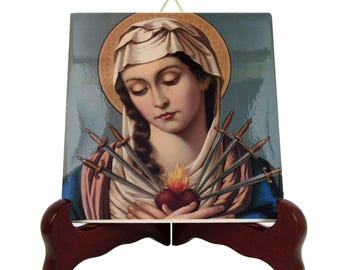 Our Lady of Sorrows Ceramic Tile Icon: Virgin Addolorata Wall Decor