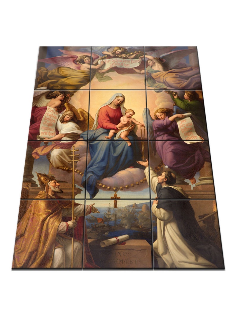 Religious wall art Our Lady of the Rosary Tile Mural | Etsy