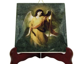 St Raphael Archangel Icon: Handmade Ceramic Tile, Catholic Art