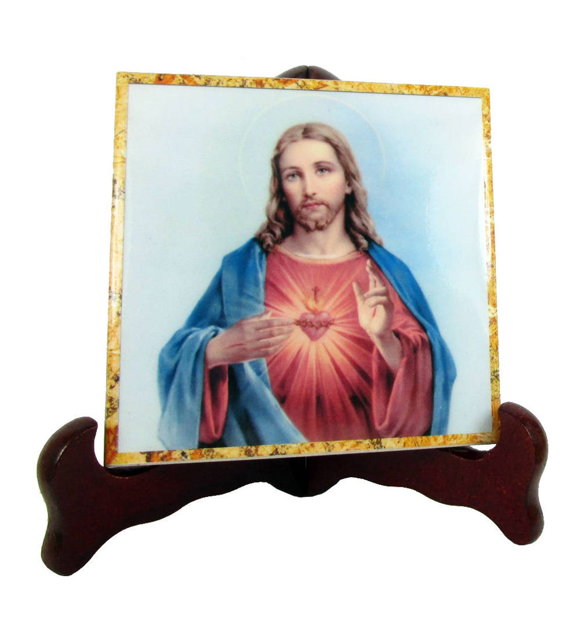 Catholic Wall Plaque Ceramic Tile Sacred Heart of Jesus Etsy