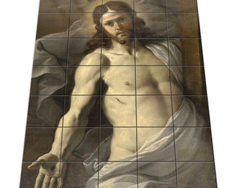 The Risen Christ - Tile Mural - Catholic Wall Art - Religious Wall Art - Holy Art - Risen Jesus - Jesus with the Cross - Resurrection - Holy