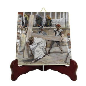 Jesus Bearing the Cross - Religious icon on ceramic tile - James Tissot - Catholic gifts - Religious gifts - Passion of Christ - Easter gift