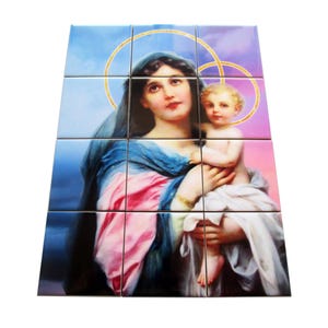 Catholic wall art Virgin and Child - tile mural ready to hang, devotional art, holy art, religious wall art, Virgin Mary and Child Jesus