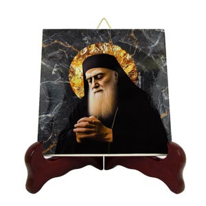 St Charbel Makhluf - christian icon on tile - maronite - Sharbel Maklouf - Saint Charbel icon - religious - Father Charbel - Lebanon