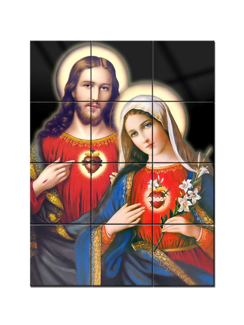 Catholic Wall Art Tile Mural Sacred Hearts of Jesus and Etsy