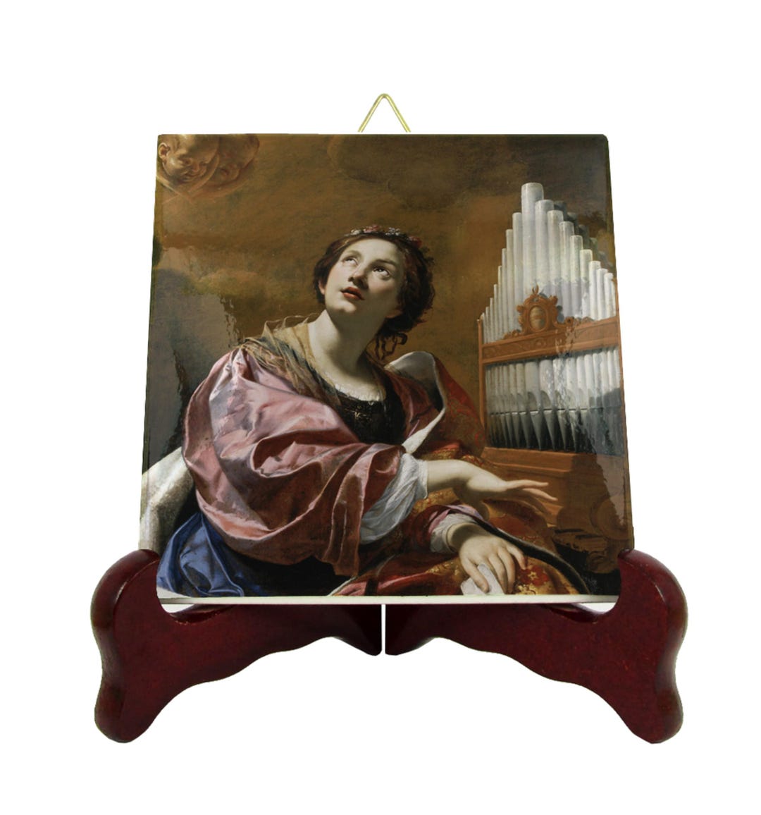 St Cecilia Catholic Icon: Patron Saint of Musicians, Handmade Ceramic ...