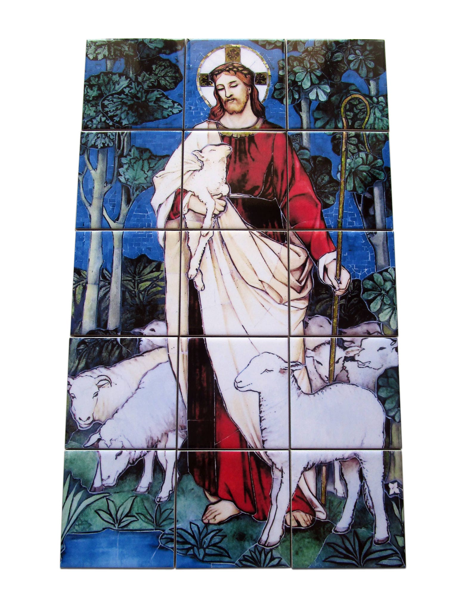 Religious wall art Tile Mural Jesus the Good Shepherd Etsy