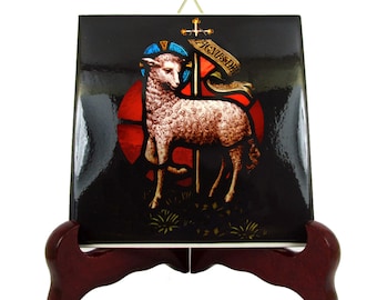 Agnus Dei Ceramic Tile: Lamb of God, Catholic Handmade Icon