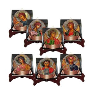 The Seven Archangels collectible icons on tiles serie - 7 Archangels - handmade - Michael Raphael Gabriel Uriel Barachiel Jehudiel Selaphiel