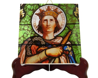 St Louis IX Ceramic Tile Icon - Catholic Saint Handmade in Italy