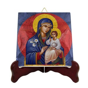 Virgin Mary Ceramic Tile Icon: Unfading Flower, Catholic Art