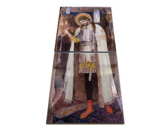 Christian Saints serie - St Alexander Nevsky - ceramic and wood icon - Saint Alexander Nevsky - saints art - orthodox icon