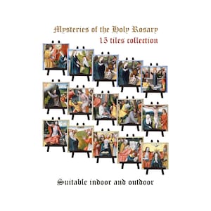 Mysteries of the Rosary - 15 tiles collection - 2 sizes available - indoor or outdoor - Holy Rosary - Virgin Mary  - Catholic gifts - Prayer