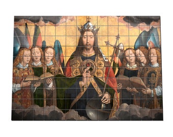 Religious Tile Mural - Christ the King with Angels - Big Size - Catholic Wall Art - Jesus Wall Art - Hans Memling - Religious Art - Holy
