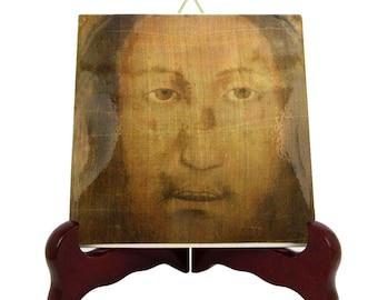 Holy Face of Manoppello Ceramic Tile – Volto Santo Jesus Christ Catholic Wall Art, Holy Face Religious Icon, Catholic Gift