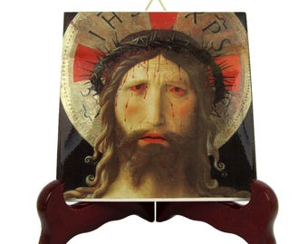 Christ Crowned with Thorns: Italian Religious Art Tile, Handmade Icon