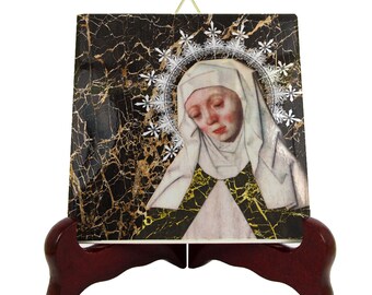 St Bridget of Sweden Ceramic Tile: Handmade Catholic Art