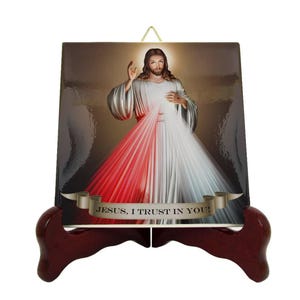 Divine Mercy Jesus Icon: Catholic Religious Gift, Handmade Tile