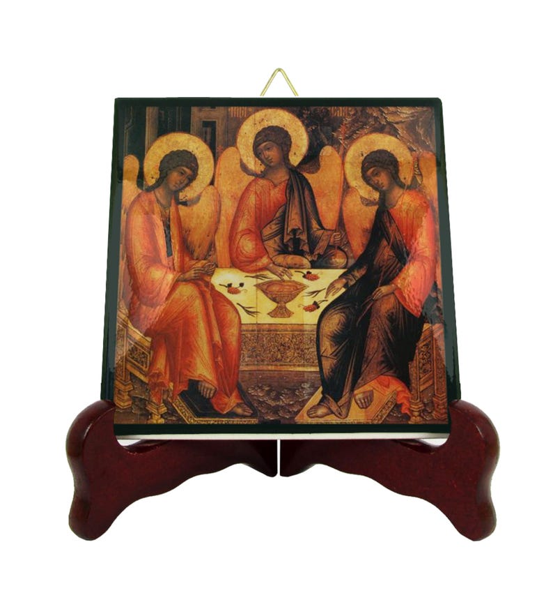 Christian Icon on tile - The Holy Trinity - religious gift - religious icons - orthodox - russian style - christian gifts - Three Angels