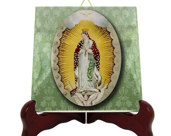 Virgin Mary Art Ceramic Tile: Handmade Our Lady of Guadalupe