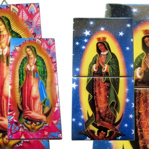 Religious gifts, Our Lady of Guadalupe, Box with 3 tiles, 1 mosaic, 1 clay tile, 1 wood and ceramic icon, catholic gifts Virgin of Guadalupe image 3