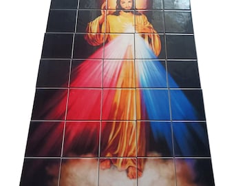 Handcrafted Divine Mercy Jesus Ceramic Tile Mural - Religious Wall Art