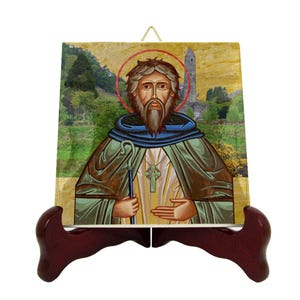 Catholic Saints serie - Saint Kevin of Glendalough - icon on tile - St Kevin icon - Confirmation gift - Communion gift - Irish Saints