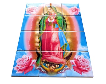 Virgin of Guadalupe Ceramic Tile Mural: Religious Wall Hanging