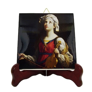 Saint Cecilia - catholic saints serie - St Cecilia icon on ceramic tile - St Cecilia art - patron saint of the musicians - artists gift