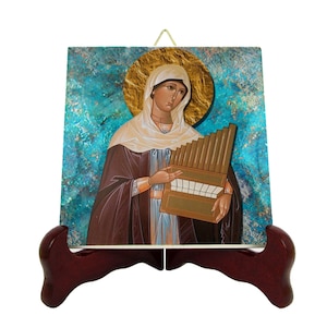 Saint Cecilia icon on ceramic tile - handmade in Italy - catholic saints serie - St Cecilia icon - St Cecilia art - gift for musician
