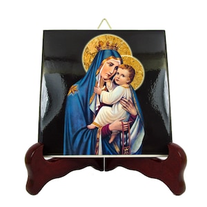 Our Lady of Carmel - religious gifts - catholic icon on ceramic tile - Virgin of Carmel - Our Lady of Mount Carmel - Virgin Mary icon holy