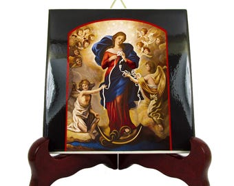 Virgin Mary Undoer of Knots Ceramic Tile Icon - Handmade Catholic Gift