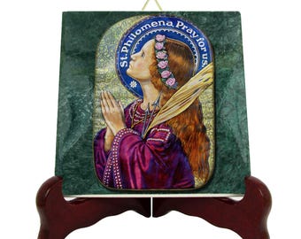 Saint Philomena Icon: Handmade Catholic Art Tile, Made in Italy