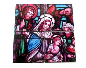 Nativity scene - religious tile mural - unique and special christmas home decor - religious mosaic - catholic gift - two sizes available