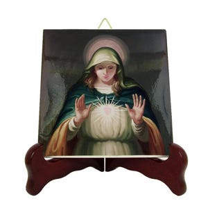Catholic gifts - Mother Mary icon on ceramic tile - Religious icons - Sacred Heart - Immaculate Heart - Virgin Mary - Madonna - Faith - Love
